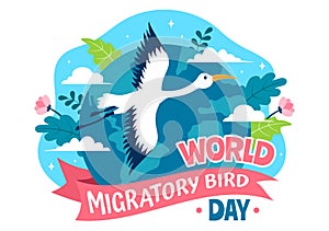 World Migratory Bird Day Vector Illustration with Birds Migrations Groups and Their Habitats for Living Aquatic Ecosystems