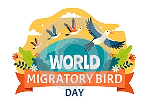 World Migratory Bird Day Vector Illustration with Birds Migrations Groups and Their Habitats for Living Aquatic Ecosystems