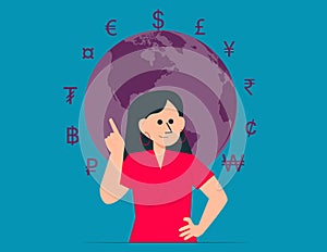 World money symbol and Global economy. Currency vector concept