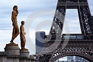 World most famous landmark Eiffel tower in Paris France during sunrise no people in picture