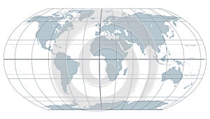 World most important circles of latitudes and longitudes, gray map