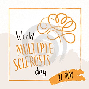 World MS day concept. Multiple sclerosis treatment. Hand draw sketch sticker