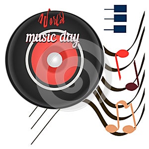 World music day, disc. sounds, planet of global music, vector banner