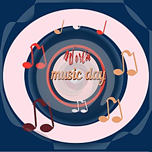 World music day, disc. sounds, planet of global music, vector banner