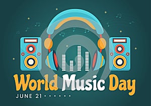 World Music Day Illustration with Various Musical Instruments and Notes in Flat Cartoon Hand Drawn for Publication Poster