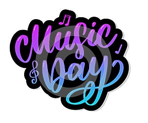 world music day lettering calligraphy brush logo holiday