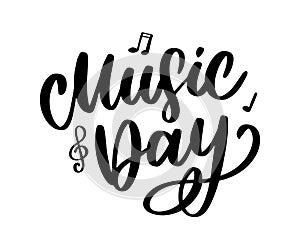 world music day lettering calligraphy brush logo holiday