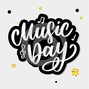 world music day lettering calligraphy brush logo holiday