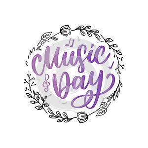 world music day lettering calligraphy brush logo holiday