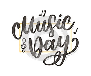 world music day lettering calligraphy brush logo holiday