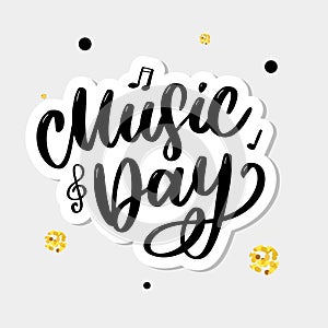 world music day lettering calligraphy brush logo holiday