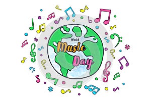 World Music Day planet musical concept card