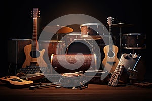 World Music Day. Sound instruments.The musical note. Instruments. Musical signs abstract music. Musical key. Live-rock