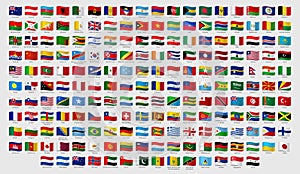 World national waving flags. Official country signs with names, countries flag banners vector set photo