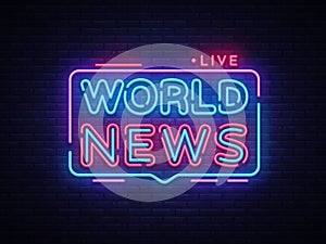 World News sign vector design template. Breaking News neon logo, light banner design element colorful modern design