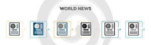 World news vector icon in 6 different modern styles. Black, two colored world news icons designed in filled, outline, line and