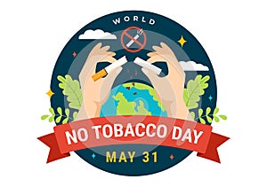 World No Tobacco Day Vector Illustration on 31 May with Stop Smoking and Cigarette Butt because Harm the Lungs in Healthcare