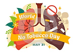 World No Tobacco Day Vector Illustration on 31 May with Stop Smoking and Cigarette Butt because Harm the Lungs in Healthcare