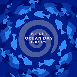 world ocean day event background with aquatic fish swirl concept