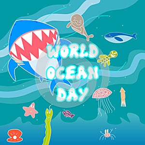 World ocean day greeting card  illustration