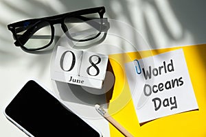 World Oceans Day 08 eighth june Month Calendar Concept on Wooden Blocks