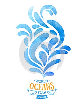 World Oceans Day. The celebration dedicated to help protect, and conserve the worldâ€™s oceans. Abstract pattern hand drawn
