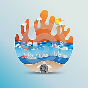 World oceans day concept design with paper art style.