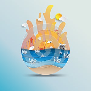 World oceans day concept design with paper art style.