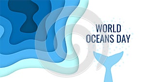 World oceans day concept in paper cut style