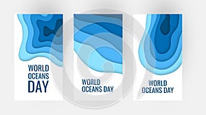 World oceans day concept in paper cut style