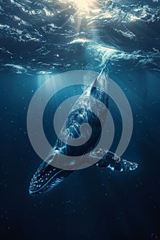 World Oceans Day. A floating whale underwater