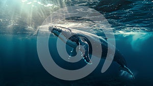 World oceans day. A Humpback Whale in Blue Water.