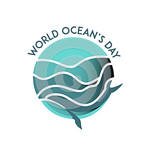 World oceans day with paper cut whale vector illustration