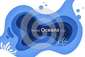 World oceans day ,stop ocean plastic pollution with  paper art style, sea animals  underwater,animal and environment protection