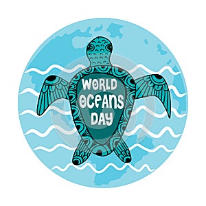 World oceans day with turtle