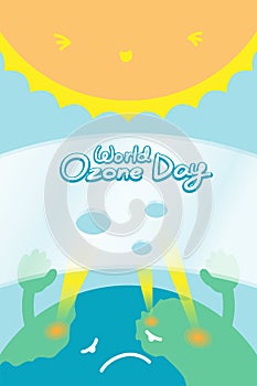 World Ozone Day 16 September vertical Banner set, Global warming concept sad earth with hand hold ozone layer have hole and sun