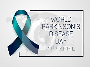 World Parkinson`s Disease Day 11th april.  Vector isolated illustration with Blue Ribbon on grey background.