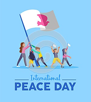 World Peace day card for diverse people teamwork