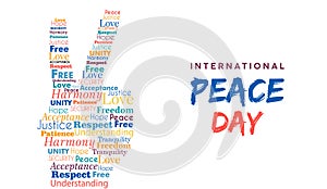 World Peace Day card of hand sign for freedom