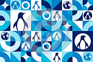 World Penguin Day. April 25. Seamless geometric pattern. Template for background, banner, card, poster. Vector EPS10