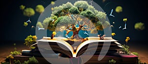 World Philosophy Day Tree of Knowledge Planted on an Opened Book