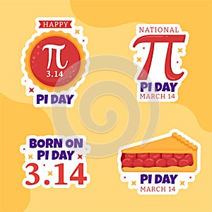 World Pi Day Label with Mathematical Constants or Baked Sweet Pie Flat Cartoon Hand Drawn Templates Illustration