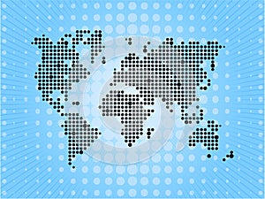 World pixel map on blue background