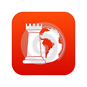 World planet and chess rook icon digital red