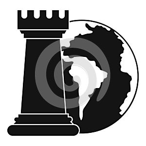 World planet and chess rook icon, simple style