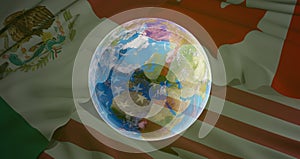 world planet earth globe and flag of USA Canada Mexico 3d-illustration. elements of this image furnished by NASA