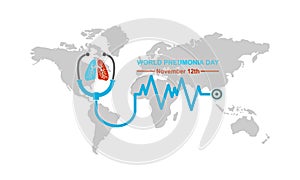 World Pneumonia Day, Red ble Lungs Color Cartoon Vector with stethoscope design. World pneumonia day vector illustration. healthca photo