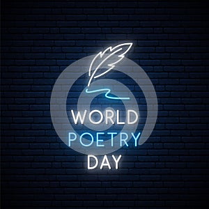 World Poetry Day neon signboard.