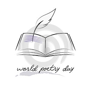 World poetry day sketch of a fountain pen and book