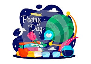 World Poetry Day Vector Illustration on March 21 featuring Writing Tools, Typewriter and Literature in a Flat Style Cartoon photo